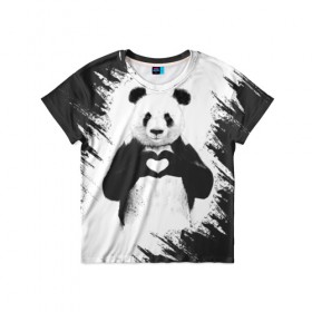 Детская футболка 3D с принтом Panda love в Курске, 100% гипоаллергенный полиэфир | прямой крой, круглый вырез горловины, длина до линии бедер, чуть спущенное плечо, ткань немного тянется | Тематика изображения на принте: 14 февраля | love | panda | panda love | день святого валентина | любовь | панда