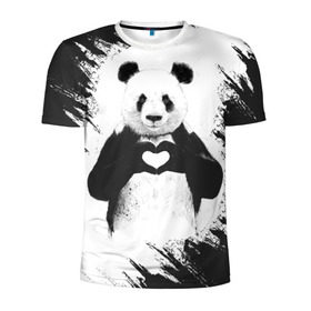 Мужская футболка 3D спортивная с принтом Panda love в Курске, 100% полиэстер с улучшенными характеристиками | приталенный силуэт, круглая горловина, широкие плечи, сужается к линии бедра | Тематика изображения на принте: 14 февраля | love | panda | panda love | день святого валентина | любовь | панда