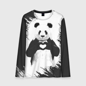 Мужской лонгслив 3D с принтом Panda love в Курске, 100% полиэстер | длинные рукава, круглый вырез горловины, полуприлегающий силуэт | Тематика изображения на принте: 14 февраля | love | panda | panda love | день святого валентина | любовь | панда