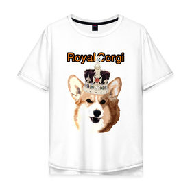 Мужская футболка хлопок Oversize с принтом Корги в короне в Курске, 100% хлопок | свободный крой, круглый ворот, “спинка” длиннее передней части | англия | вельш корги | корги | корги пемброк | королева | корона | пемброк | собака