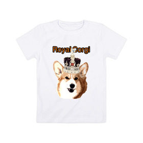 Детская футболка хлопок с принтом Корги в короне в Курске, 100% хлопок | круглый вырез горловины, полуприлегающий силуэт, длина до линии бедер | англия | вельш корги | корги | корги пемброк | королева | корона | пемброк | собака