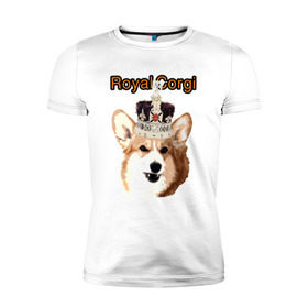 Мужская футболка премиум с принтом Корги в короне в Курске, 92% хлопок, 8% лайкра | приталенный силуэт, круглый вырез ворота, длина до линии бедра, короткий рукав | англия | вельш корги | корги | корги пемброк | королева | корона | пемброк | собака