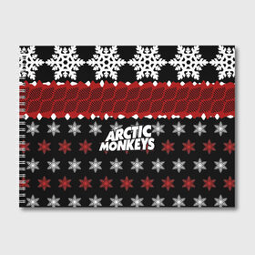 Альбом для рисования с принтом Праздничный Arctic Monkeys в Курске, 100% бумага
 | матовая бумага, плотность 200 мг. | алекс тёрнер | арктик | арктические мартышки | гаражный | группа | джейми кук | знак | инди рок | красный | м | манкис | музыка | надпись | ник о мэлли | новогодний | новый год | обезьяна