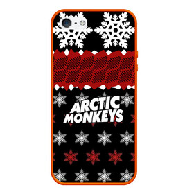 Чехол для iPhone 5/5S матовый с принтом Праздничный Arctic Monkeys в Курске, Силикон | Область печати: задняя сторона чехла, без боковых панелей | Тематика изображения на принте: алекс тёрнер | арктик | арктические мартышки | гаражный | группа | джейми кук | знак | инди рок | красный | м | манкис | музыка | надпись | ник о мэлли | новогодний | новый год | обезьяна