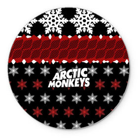 Коврик круглый с принтом Праздничный Arctic Monkeys в Курске, резина и полиэстер | круглая форма, изображение наносится на всю лицевую часть | алекс тёрнер | арктик | арктические мартышки | гаражный | группа | джейми кук | знак | инди рок | красный | м | манкис | музыка | надпись | ник о мэлли | новогодний | новый год | обезьяна