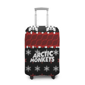 Чехол для чемодана 3D с принтом Праздничный Arctic Monkeys в Курске, 86% полиэфир, 14% спандекс | двустороннее нанесение принта, прорези для ручек и колес | алекс тёрнер | арктик | арктические мартышки | гаражный | группа | джейми кук | знак | инди рок | красный | м | манкис | музыка | надпись | ник о мэлли | новогодний | новый год | обезьяна