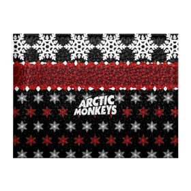 Обложка для студенческого билета с принтом Праздничный Arctic Monkeys в Курске, натуральная кожа | Размер: 11*8 см; Печать на всей внешней стороне | Тематика изображения на принте: алекс тёрнер | арктик | арктические мартышки | гаражный | группа | джейми кук | знак | инди рок | красный | м | манкис | музыка | надпись | ник о мэлли | новогодний | новый год | обезьяна