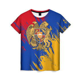 Женская футболка 3D с принтом Герб и флаг Армении в Курске, 100% полиэфир ( синтетическое хлопкоподобное полотно) | прямой крой, круглый вырез горловины, длина до линии бедер | армения | герб армении | герб и флаг армении | флаг армении