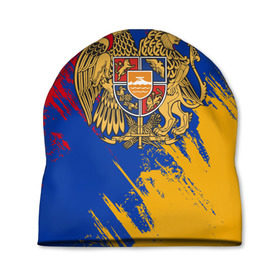 Шапка 3D с принтом Герб и флаг Армении в Курске, 100% полиэстер | универсальный размер, печать по всей поверхности изделия | армения | герб армении | герб и флаг армении | флаг армении