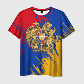 Мужская футболка 3D с принтом Герб и флаг Армении в Курске, 100% полиэфир | прямой крой, круглый вырез горловины, длина до линии бедер | армения | герб армении | герб и флаг армении | флаг армении