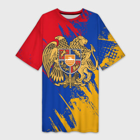 Платье-футболка 3D с принтом Герб и флаг Армении в Курске,  |  | армения | герб армении | герб и флаг армении | флаг армении