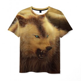 Мужская футболка 3D с принтом Волчий оскал. в Курске, 100% полиэфир | прямой крой, круглый вырез горловины, длина до линии бедер | Тематика изображения на принте: вожак | волк | животные | звери | оскал | хищник