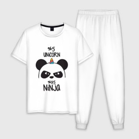 Мужская пижама хлопок с принтом Unicorn ninja в Курске, 100% хлопок | брюки и футболка прямого кроя, без карманов, на брюках мягкая резинка на поясе и по низу штанин
 | Тематика изображения на принте: panda dab | unicorn ninja