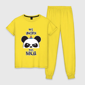 Женская пижама хлопок с принтом Unicorn ninja в Курске, 100% хлопок | брюки и футболка прямого кроя, без карманов, на брюках мягкая резинка на поясе и по низу штанин | Тематика изображения на принте: panda dab | unicorn ninja