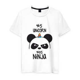 Мужская футболка хлопок с принтом Unicorn ninja в Курске, 100% хлопок | прямой крой, круглый вырез горловины, длина до линии бедер, слегка спущенное плечо. | Тематика изображения на принте: panda dab | unicorn ninja