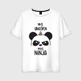 Женская футболка хлопок Oversize с принтом Unicorn ninja в Курске, 100% хлопок | свободный крой, круглый ворот, спущенный рукав, длина до линии бедер
 | panda dab | unicorn ninja