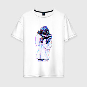 Женская футболка хлопок Oversize с принтом Sad Japanese Aesthetic в Курске, 100% хлопок | свободный крой, круглый ворот, спущенный рукав, длина до линии бедер
 | 