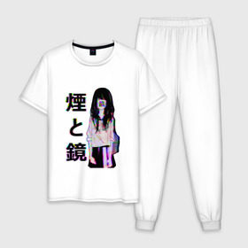 Мужская пижама хлопок с принтом MIRRORS Sad Japanese Aesthetic в Курске, 100% хлопок | брюки и футболка прямого кроя, без карманов, на брюках мягкая резинка на поясе и по низу штанин
 | Тематика изображения на принте: 