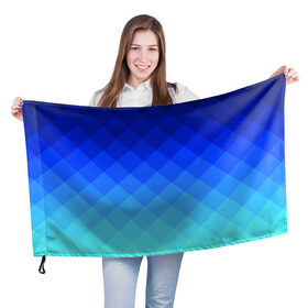 Флаг 3D с принтом Blue geometria в Курске, 100% полиэстер | плотность ткани — 95 г/м2, размер — 67 х 109 см. Принт наносится с одной стороны | blue | geometria | абстракция | бирюза | бирюзовый | геометрия | куб | синий