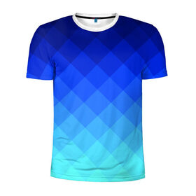 Мужская футболка 3D спортивная с принтом Blue geometria в Курске, 100% полиэстер с улучшенными характеристиками | приталенный силуэт, круглая горловина, широкие плечи, сужается к линии бедра | blue | geometria | абстракция | бирюза | бирюзовый | геометрия | куб | синий