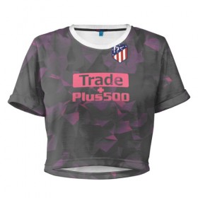 Женская футболка 3D укороченная с принтом Atletico Madrid Original #8 в Курске, 100% полиэстер | круглая горловина, длина футболки до линии талии, рукава с отворотами | Тематика изображения на принте: атлетико мадрид | полигоны | эмблема