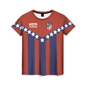 Женская футболка 3D с принтом Atletico Madrid Original #11 в Курске, 100% полиэфир ( синтетическое хлопкоподобное полотно) | прямой крой, круглый вырез горловины, длина до линии бедер | Тематика изображения на принте: атлетико мадрид | полосы | эмблема