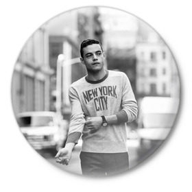 Значок с принтом Rami Malek в Курске,  металл | круглая форма, металлическая застежка в виде булавки | mr robot | rami malek | мистер робот | рами малек