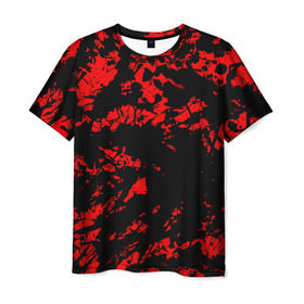Мужская футболка 3D с принтом Красные краски в Курске, 100% полиэфир | прямой крой, круглый вырез горловины, длина до линии бедер | abstraction | абстракция красок | брызги красок | краска | красные краски | потертость красок | разводы красок | черно белый
