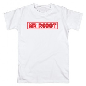Мужская футболка хлопок с принтом MR ROBOT в Курске, 100% хлопок | прямой крой, круглый вырез горловины, длина до линии бедер, слегка спущенное плечо. | 