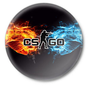 Значок с принтом CS GO в Курске,  металл | круглая форма, металлическая застежка в виде булавки | cs go | компьютерная игра | пламя | стрельба