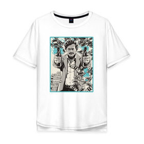 Мужская футболка хлопок Oversize с принтом Пабло Эскобар в Курске, 100% хлопок | свободный крой, круглый ворот, “спинка” длиннее передней части | Тематика изображения на принте: narco | доллары | оружие