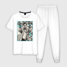 Мужская пижама хлопок с принтом Пабло Эскобар в Курске, 100% хлопок | брюки и футболка прямого кроя, без карманов, на брюках мягкая резинка на поясе и по низу штанин
 | Тематика изображения на принте: narco | доллары | оружие
