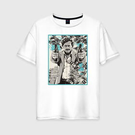 Женская футболка хлопок Oversize с принтом Пабло Эскобар в Курске, 100% хлопок | свободный крой, круглый ворот, спущенный рукав, длина до линии бедер
 | narco | доллары | оружие