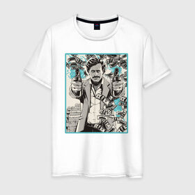 Мужская футболка хлопок с принтом Пабло Эскобар в Курске, 100% хлопок | прямой крой, круглый вырез горловины, длина до линии бедер, слегка спущенное плечо. | narco | доллары | оружие