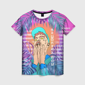 Женская футболка 3D с принтом Sayonara Boy в Курске, 100% полиэфир ( синтетическое хлопкоподобное полотно) | прямой крой, круглый вырез горловины, длина до линии бедер | allj | eldzhey | sayonaraboy | алексей узенюк | рэпер | хип хоп | элджей