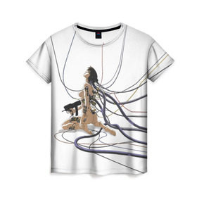 Женская футболка 3D с принтом Ghost in the shell в Курске, 100% полиэфир ( синтетическое хлопкоподобное полотно) | прямой крой, круглый вырез горловины, длина до линии бедер | anime | ghost in the shell | motoko | аниме | белый | мотоко | призрак в доспехах