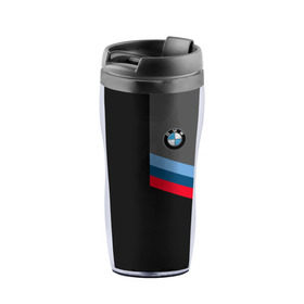 Термокружка-непроливайка с принтом BMW Brand Tricolor в Курске, внутренняя часть — пищевой пластик, наружная часть — прозрачный пластик, между ними — полиграфическая вставка с рисунком | объем — 350 мл, герметичная крышка | bmw | автомобильные | бмв | машины