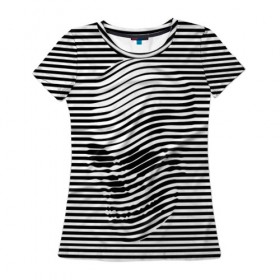 Женская футболка 3D с принтом Череп в Курске, 100% полиэфир ( синтетическое хлопкоподобное полотно) | прямой крой, круглый вырез горловины, длина до линии бедер | art | optical | skull | stripes | vest | искусство | оптическое | полосы | тельняшка | череп