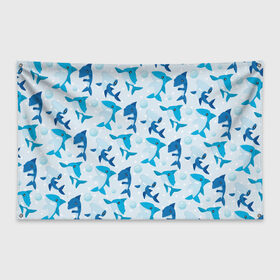 Флаг-баннер с принтом Акулы в Курске, 100% полиэстер | размер 67 х 109 см, плотность ткани — 95 г/м2; по краям флага есть четыре люверса для крепления | shark | акула | вода | море | океан | пузыри | рыба | рыбалка