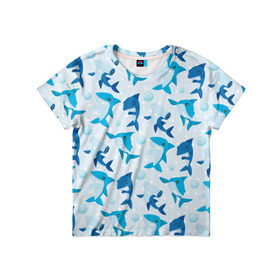 Детская футболка 3D с принтом Акулы в Курске, 100% гипоаллергенный полиэфир | прямой крой, круглый вырез горловины, длина до линии бедер, чуть спущенное плечо, ткань немного тянется | shark | акула | вода | море | океан | пузыри | рыба | рыбалка