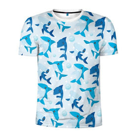 Мужская футболка 3D спортивная с принтом Акулы в Курске, 100% полиэстер с улучшенными характеристиками | приталенный силуэт, круглая горловина, широкие плечи, сужается к линии бедра | shark | акула | вода | море | океан | пузыри | рыба | рыбалка