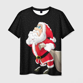 Мужская футболка 3D с принтом Санта в Курске, 100% полиэфир | прямой крой, круглый вырез горловины, длина до линии бедер | christmas | new year | дед мороз | елка | зима | клаус | метель | мороз | новый год | праздник | рождество | санта | снег | снеговик | снегурочка