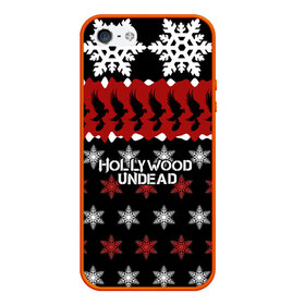 Чехол для iPhone 5/5S матовый с принтом Праздничный Hollywood Undead в Курске, Силикон | Область печати: задняя сторона чехла, без боковых панелей | charlie scene | danny | funny man | hollywood | j dog | johnny 3 tears | undead | андед | голивуд | голливудская | группа | знак | кранккор | красный | метал | надпись | нежить | новогодний | новый год | ню | праздник | реп | рождество