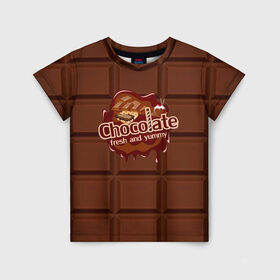 Детская футболка 3D с принтом Chocolate в Курске, 100% гипоаллергенный полиэфир | прямой крой, круглый вырез горловины, длина до линии бедер, чуть спущенное плечо, ткань немного тянется | chocolate | fresh | еда | плитка | сладости | шоколад