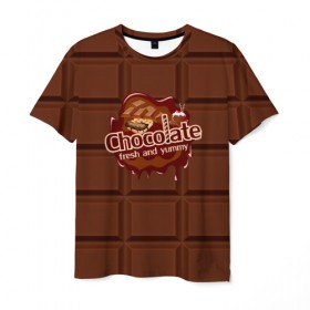 Мужская футболка 3D с принтом Chocolate в Курске, 100% полиэфир | прямой крой, круглый вырез горловины, длина до линии бедер | chocolate | fresh | еда | плитка | сладости | шоколад