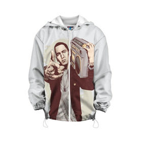 Детская куртка 3D с принтом Eminem Art в Курске, 100% полиэстер | застежка — молния, подол и капюшон оформлены резинкой с фиксаторами, по бокам — два кармана без застежек, один потайной карман на груди, плотность верхнего слоя — 90 г/м2; плотность флисового подклада — 260 г/м2 | Тематика изображения на принте: art | eminem | hip hop | rap | rap god | арт | брюс | бумбокс | маршалл | мэтерс | рэп | хим хоп | эминем