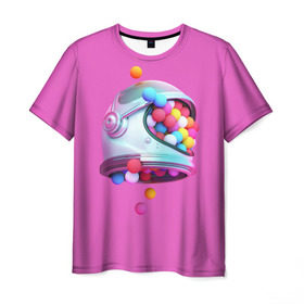 Мужская футболка 3D с принтом Colorful balls в Курске, 100% полиэфир | прямой крой, круглый вырез горловины, длина до линии бедер | Тематика изображения на принте: balls | colorful | helmet | pink | колорит | космонавт | космос | розовый | скафандр | цвет | шарики | шары | шлем