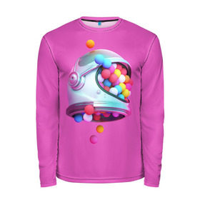 Мужской лонгслив 3D с принтом Colorful balls в Курске, 100% полиэстер | длинные рукава, круглый вырез горловины, полуприлегающий силуэт | Тематика изображения на принте: balls | colorful | helmet | pink | колорит | космонавт | космос | розовый | скафандр | цвет | шарики | шары | шлем