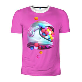 Мужская футболка 3D спортивная с принтом Colorful balls в Курске, 100% полиэстер с улучшенными характеристиками | приталенный силуэт, круглая горловина, широкие плечи, сужается к линии бедра | Тематика изображения на принте: balls | colorful | helmet | pink | колорит | космонавт | космос | розовый | скафандр | цвет | шарики | шары | шлем