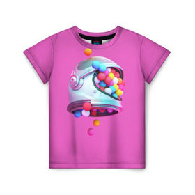 Детская футболка 3D с принтом Colorful balls в Курске, 100% гипоаллергенный полиэфир | прямой крой, круглый вырез горловины, длина до линии бедер, чуть спущенное плечо, ткань немного тянется | Тематика изображения на принте: balls | colorful | helmet | pink | колорит | космонавт | космос | розовый | скафандр | цвет | шарики | шары | шлем